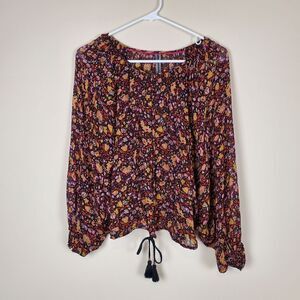 Anthropologie Pauline Black Floral Ballon Sleeve Blouse Size Small